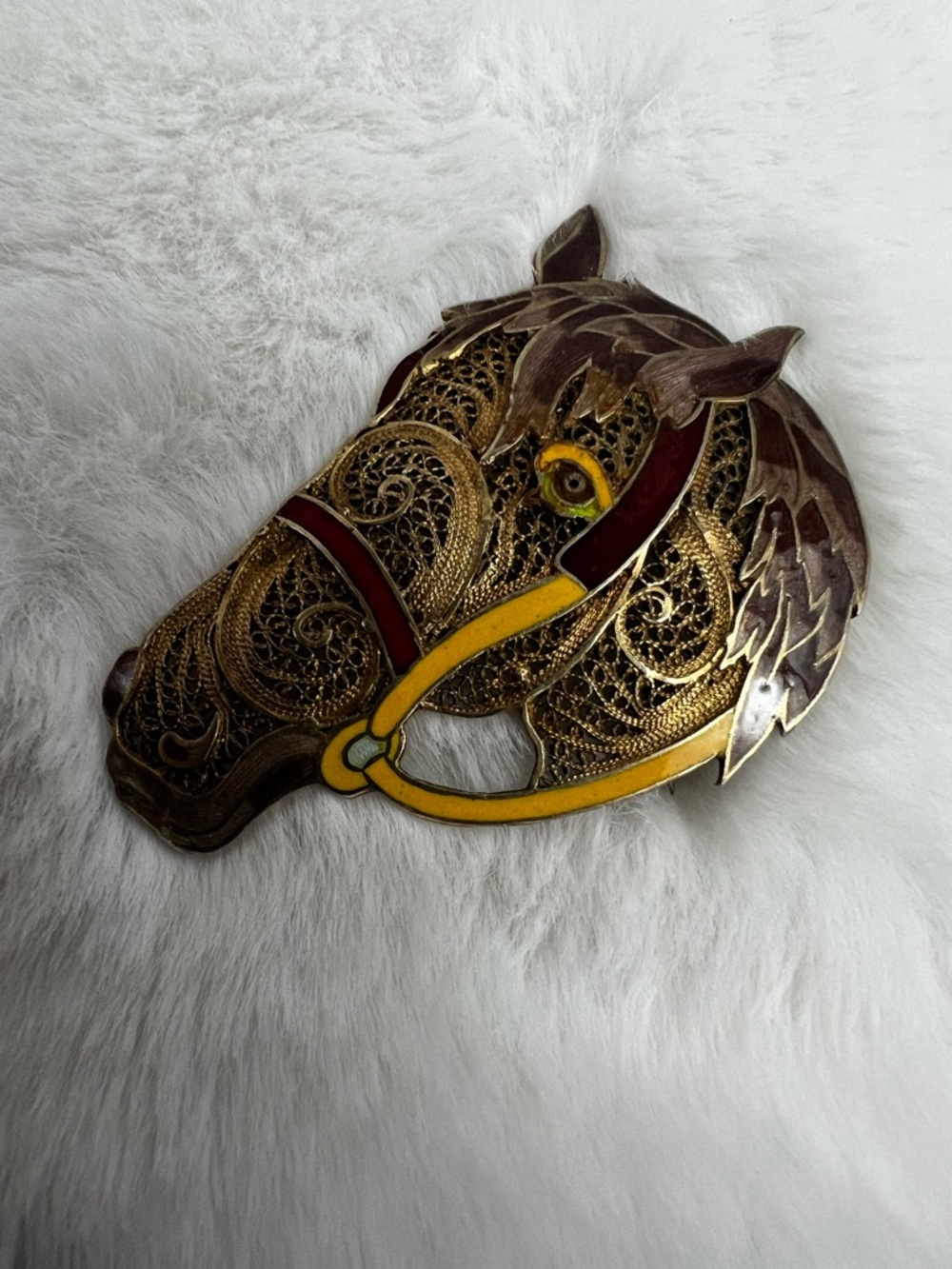 Vintage Topazio Portugal Filigree Equestrian Brooch Pin